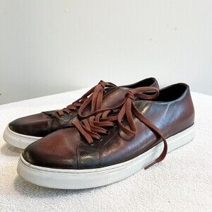 Belvedere Mens Leather Sneaker 9.5 James Low-top Brown Cognac Casual Preppy Lace